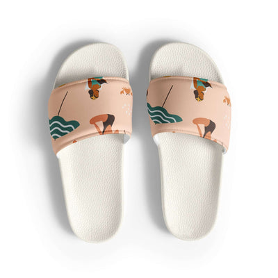 Claquettes pour femme avec motif estival, sangle rembourrée et semelle texturée, parfaites pour la plage.
